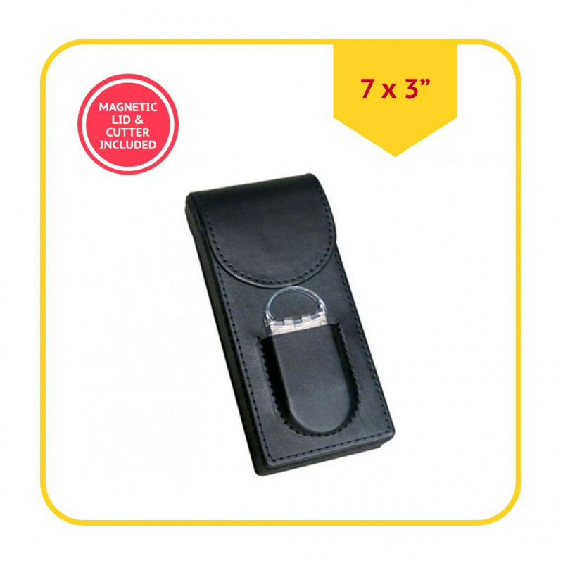 LC3MC_BLK - CASE DE CUERO NEGRO CON CIERRE MAGNÉTICO Y CORTADOR PARA 3 PUROS - 7 2_3 L x 3 W x 1 2_3 D